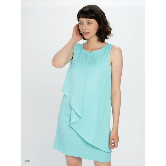 EMME MARELLA Blue Layered Sleeveless Lightweight Shift Mini Dress Size 12 - Picture 2 of 9